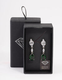 Rhodium Green Pear Drop Diamond Earrings - link has visual effect only