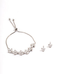 Rhodium Leaf Earrings & Toggle Bracelet Set - link has visual effect only