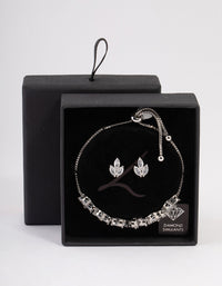 Rhodium Leaf Earrings & Toggle Bracelet Set - link has visual effect only