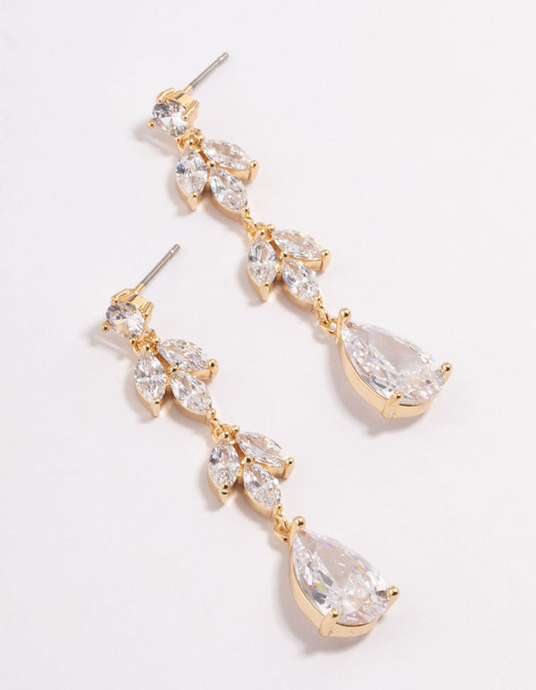 Diamond Simulant Double Vine Teardrop Earrings