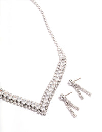 Diamond Simulant Silver Drop Earring & Necklace Set - link has visual effect only