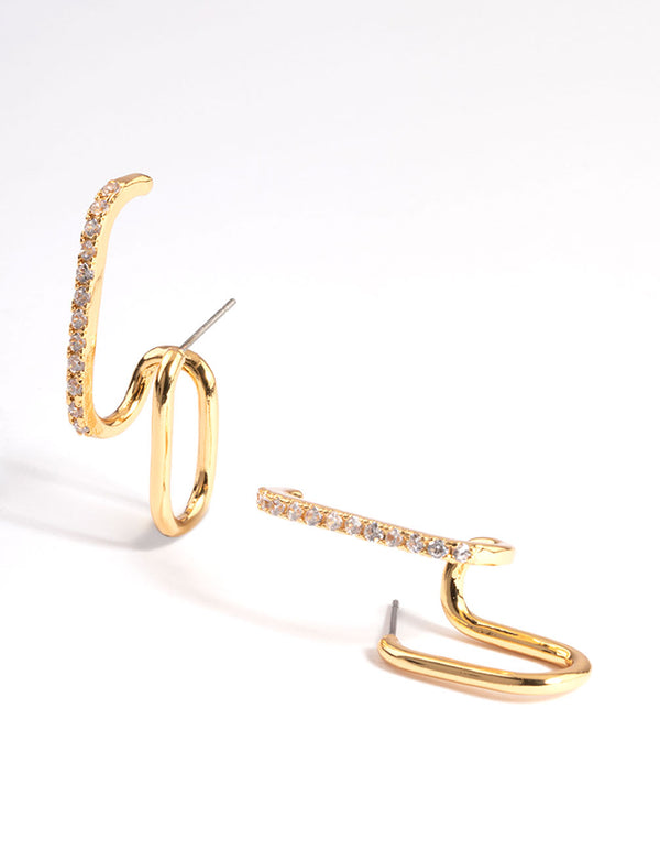 Gold Plated Cubic Zirconia Illusion Cuff Hoop Earrings