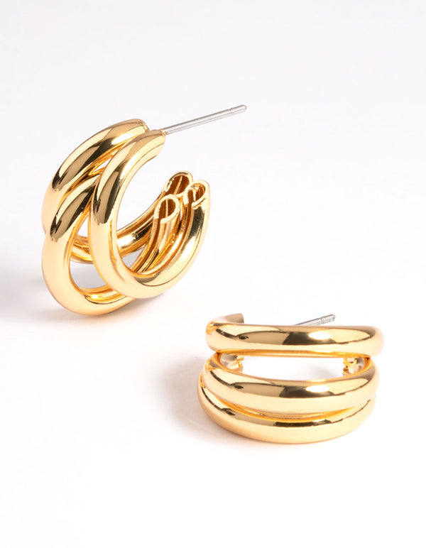 Gold Plated Mini Triple Row Hoop Earrings