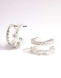 Silver Plated Diamante Baguette Double Cuff Hoop Earrings - link has visual effect only