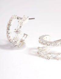 Silver Plated Diamante Baguette Double Cuff Hoop Earrings - link has visual effect only