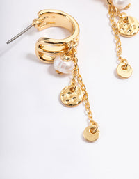 Gold Plated Hammered Disc & Freshwater Pearl Triple Hoop Earrings - link has visual effect only