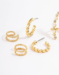 Gold Plated Pearl Diamante Cuff & Double Hoop Earring Pack - link has visual effect only