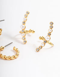 Gold Plated Pearl Diamante Cuff & Double Hoop Earring Pack - link has visual effect only