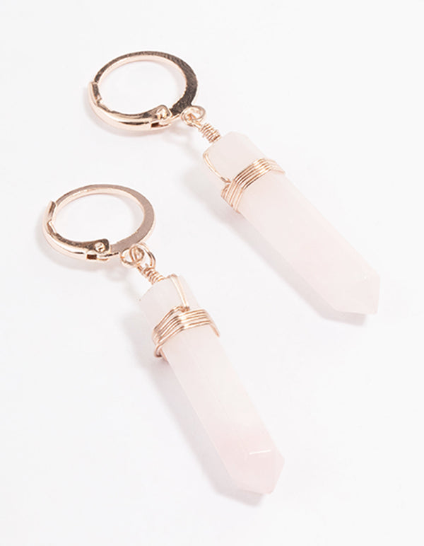 Rose Gold Rose Quartz Huggie Earrings