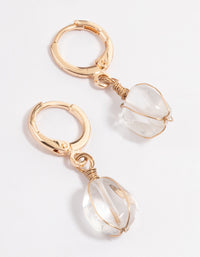 Gold Clear Quartz Wire Wrap Huggie Earrings - link has visual effect only