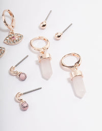 Rose Gold Rose Quartz Evil Eye Stack Earring Pack - link has visual effect only