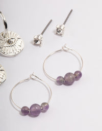 Silver Amethyst Evil Eye Diamante Earrings Stack - link has visual effect only