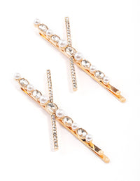 Gold Cross Pearl Hair Slide Pack - link has visual effect only