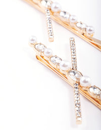 Gold Cross Pearl Hair Slide Pack - link has visual effect only