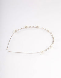 Rhodium Pearly Diamante Flower Headband - link has visual effect only