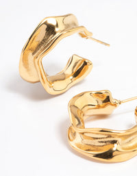 Waterproof Gold Plated Waterproof Stainless Steel Medium Molten Hoop Earrings - link has visual effect only