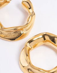 Waterproof Gold Plated Waterproof Stainless Steel Medium Molten Hoop Earrings - link has visual effect only