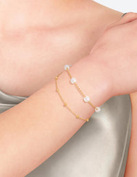 Waterproof Gold Plated Stainless Steel Double Layer Pearl Ball Bracelet - link has visual effect only