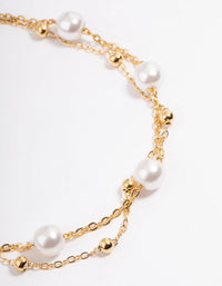 Waterproof Gold Plated Stainless Steel Double Layer Pearl Ball Bracelet - link has visual effect only