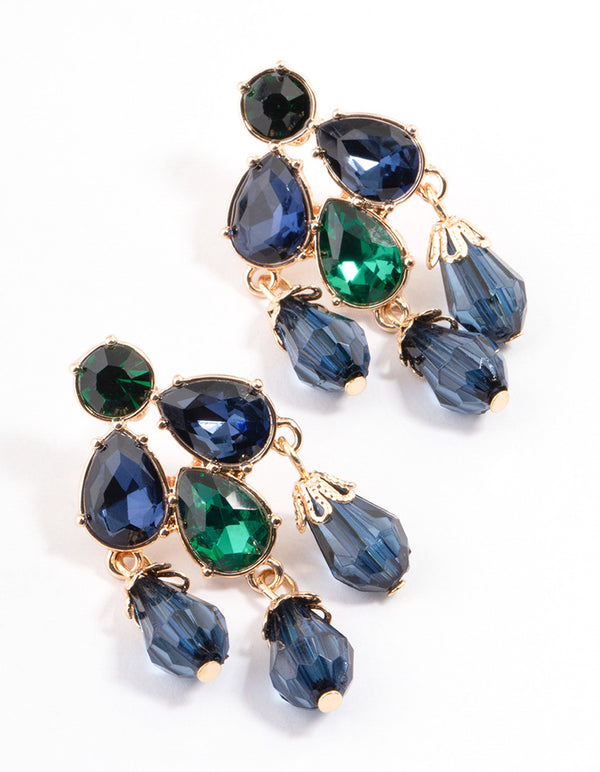 Navy Mixed Stone Fancy Drop Earrings