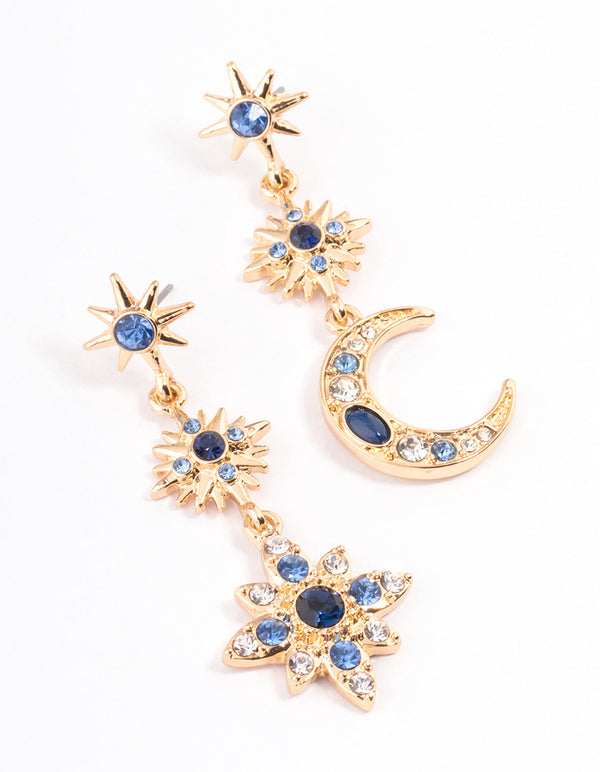 Navy Mixed Celestial Drop Earrings