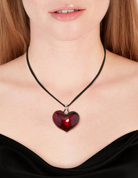 Large Red Puffy Heart Suede Cord Necklace - link has visual effect only