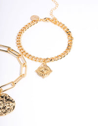 Gold Plated Brass Chain Link Disc Bracelet Pack - link has visual effect only