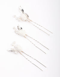 Silver Pearl Tulip Hair Pins Pack - link has visual effect only