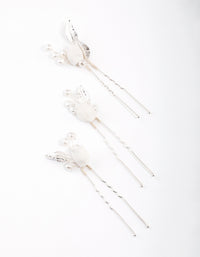 Silver Pearl Tulip Hair Pins Pack - link has visual effect only