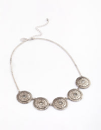 Antique Silver Diamante Pattern Disc Necklace - link has visual effect only