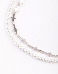 Rhodium Multi Cross Pearl Choker Pack - link has visual effect only