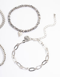 Rhodium Multi Row Chain Facet Bead Bracelet Pack - link has visual effect only