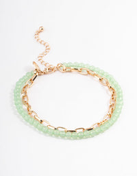 Green Double Row Chain Beaded Anklet - link has visual effect only