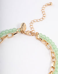 Green Double Row Chain Beaded Anklet - link has visual effect only