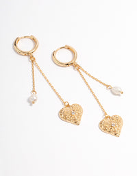 Gold Plated Freshwater Pearl Heart Huggie Earrings - link has visual effect only