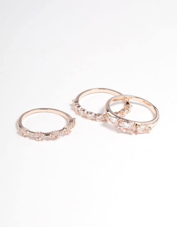 Rose Gold Plated Cubic Zirconia Pear Stacker Rings Pack