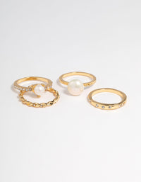 Gold Plated Cubic Zirconia Freshwater Pearl Statement Rings 4-Pack - link has visual effect only