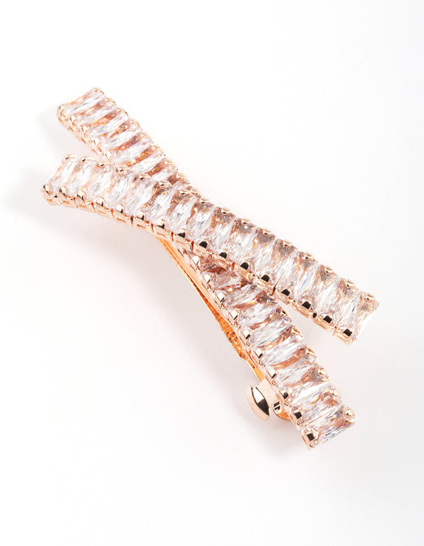 Rose Gold Cubic Zirconia Cross Celestial Hair Clip