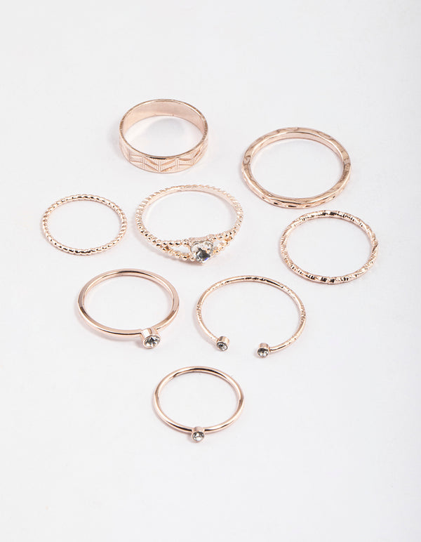 Rose Gold Dainty Heart Ring Pack