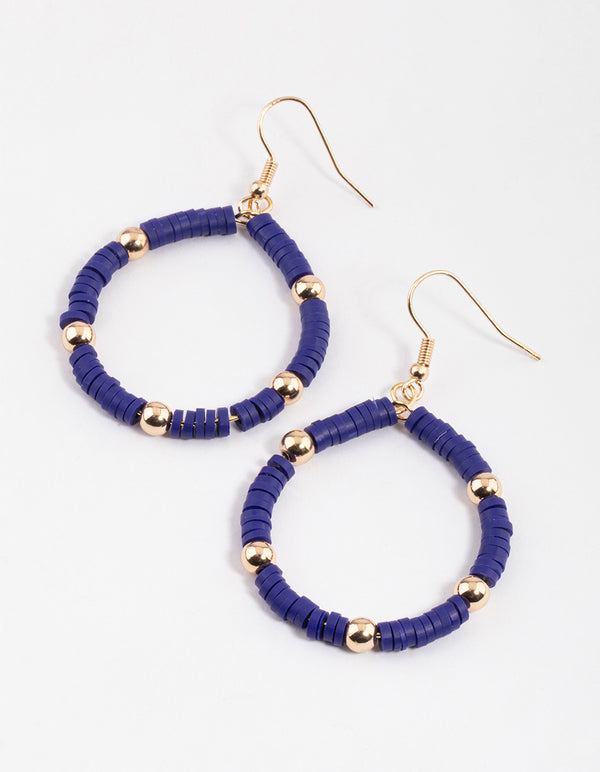 Blue Mixed Disc & Round Bead Drop Earrings