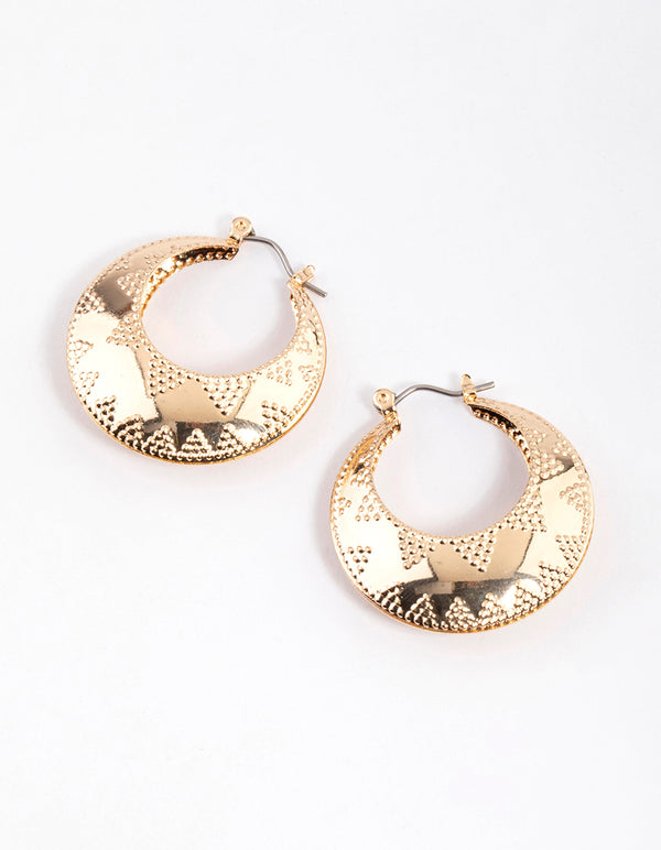 Gold Wide Triple Stripe Hoop Earrings