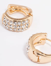 Gold Triple Row Diamante Small Huggie Earrings - link has visual effect only