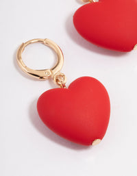 Gold Red Bubble Heart Huggie Earrings - link has visual effect only