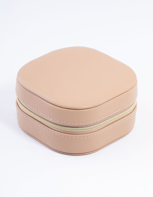 Faux Leather Brown Round Mini Square Jewellery Box