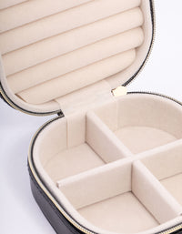 Black Faux Leather Round Mini Square Jewellery Box - link has visual effect only