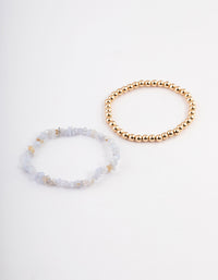 Gold Blue Lace Agate Chip Stretch Bracelet Pack - link has visual effect only