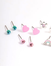 Kids Pink Heart Diamante Stud Earrings 6-Pack - link has visual effect only