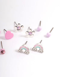 Kids Pink Heart Diamante Stud Earrings 6-Pack - link has visual effect only