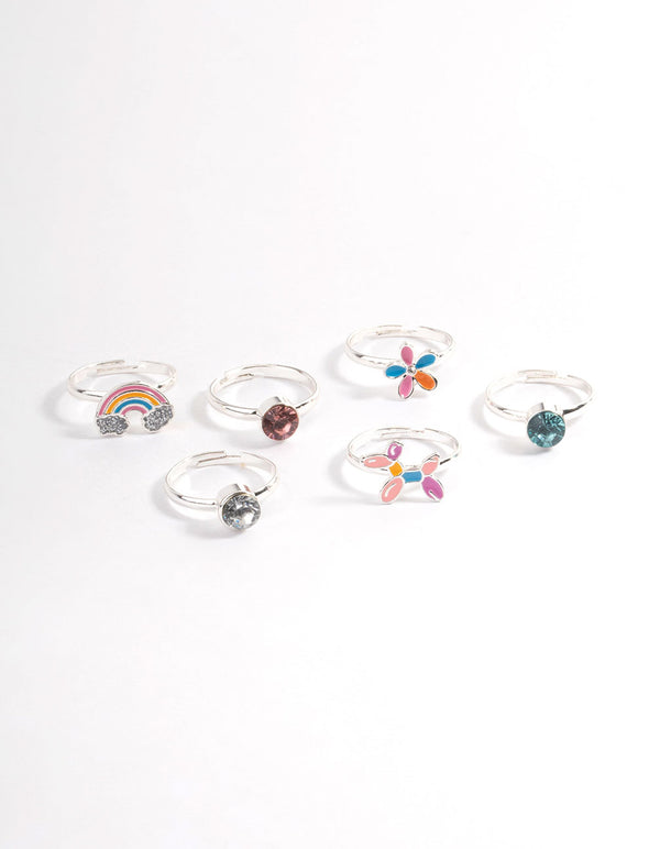 Kids Silver Diamante Bubble Dog Ring 6-Pack