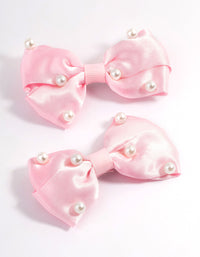 Kids Fabric Pearl Bow Hair Clip Pack - link has visual effect only